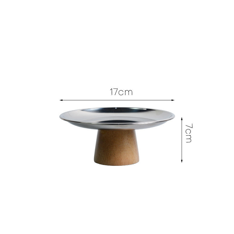 Stainless Steel High Foot Tray Solid Wood Cake Stand Metal Ornament