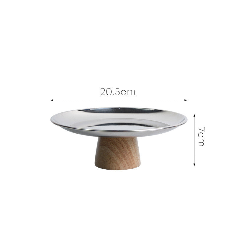 Stainless Steel High Foot Tray Solid Wood Cake Stand Metal Ornament