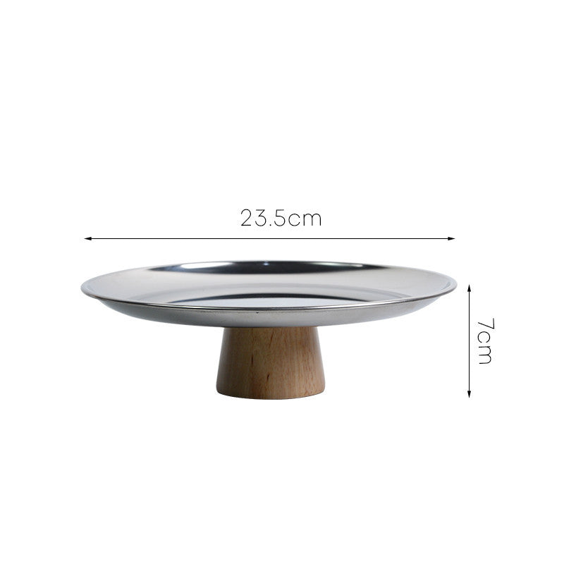 Stainless Steel High Foot Tray Solid Wood Cake Stand Metal Ornament